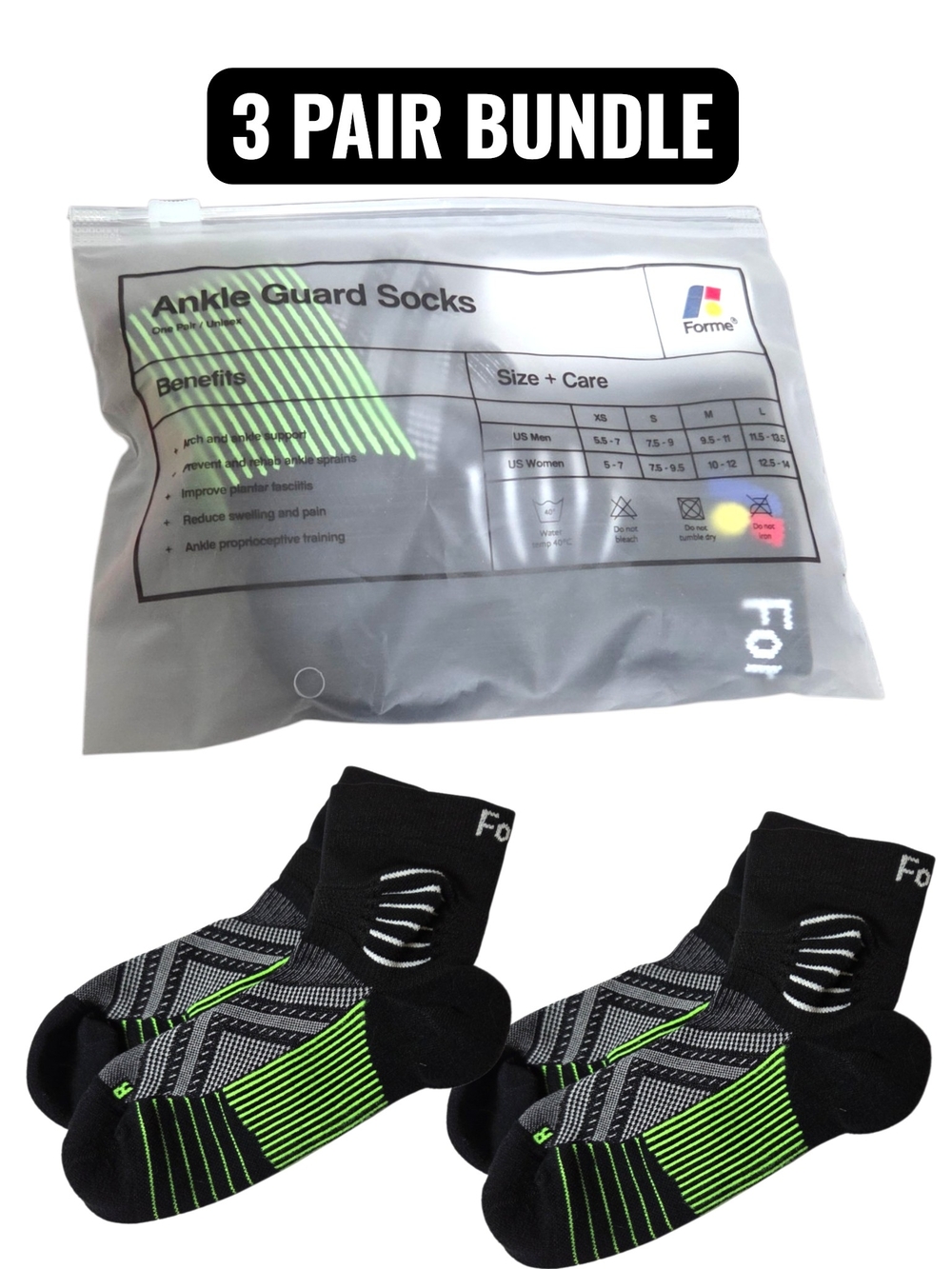 Forme Ankle Guard Support Socks Black Size Small 3 Pair Bundle